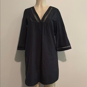 Black V-Neck Dress with Mesh Accents